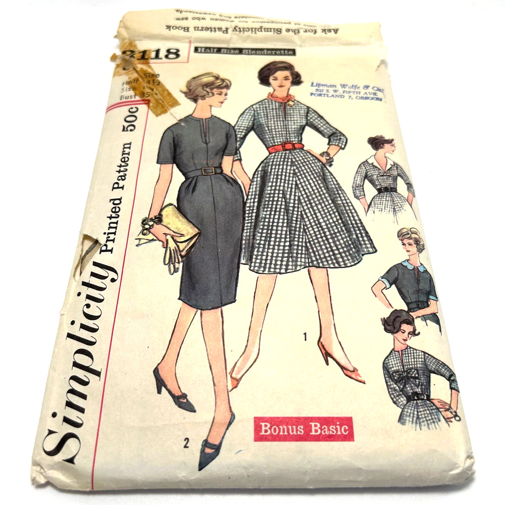 Simplicity Vintage 1950's Pattern #3118 Women's Half‎ Size Dress, Size 14.5